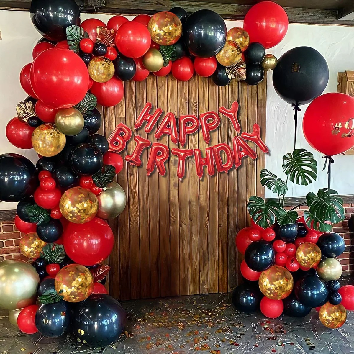 Birthday red and black balloon decoration