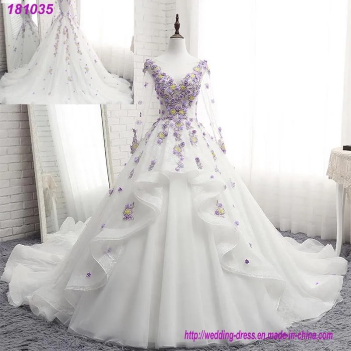 Purple accent wedding dress