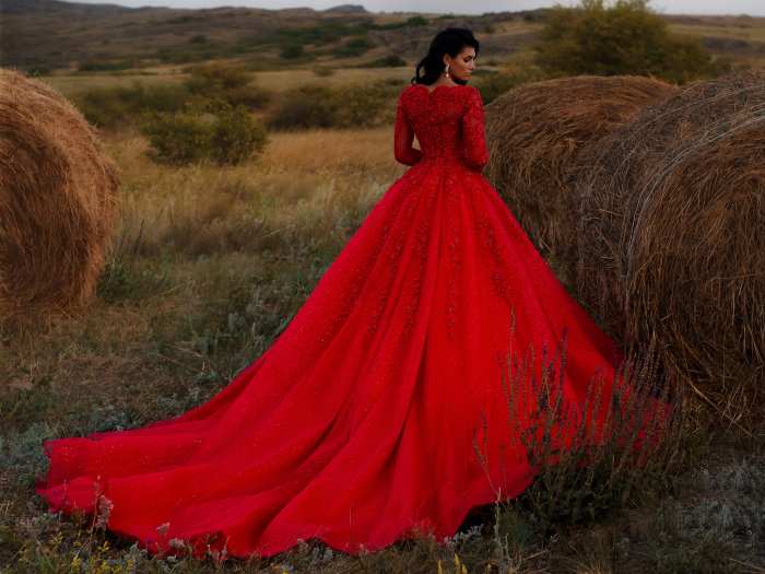 Red dress wedding reception