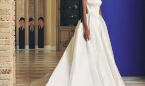 Satin square neck wedding dress